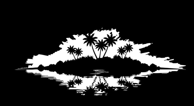 Serene tropical island silhouette with reflection creates a peaceful, idyllic escape for your next design project.