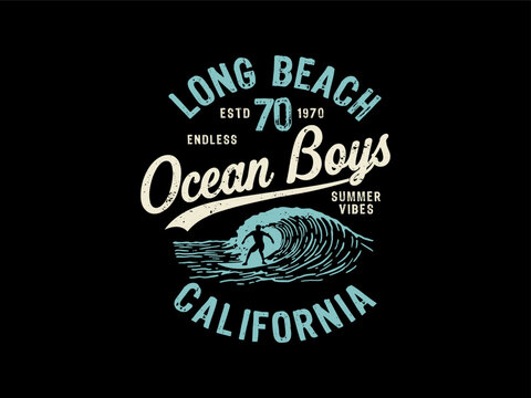 Retro Long Beach California Surfing T-Shirt Ocean Summer Vibes Graphic, design t-shirt streetwear clothing, vector typography, perfect for modern apparel