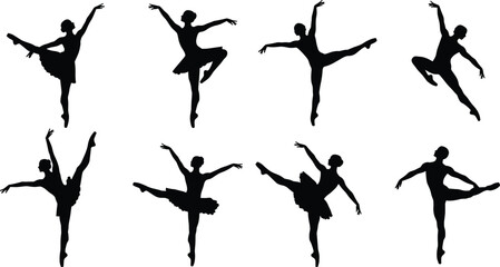 PrintBallet dancer silhouettes, classical ballet poses, ballerina performance art, elegant dance movement, professional stage choreography, contemporary ballet illustration, artistic dance vector