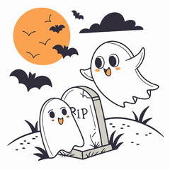 Cute Ghosts Halloween Kawaii Illustration
