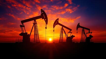 Oil pump silhouette at sunset energy industry image