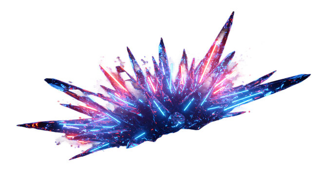 Abstract Crystal Formation with Neon Lights png clear alpha channel cutout isolated on transparent background