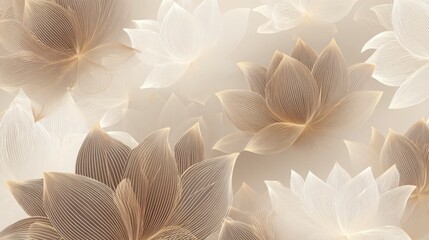 Pale cream tone with abstract lotus flower lines, light and spiritual
