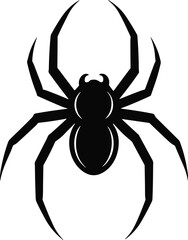 Black spider silhouette with eight legs, arachnid insect vector illustration for Halloween decoration, scary design, tattoo, logo, and nature concept