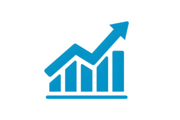 Blue 3D growing business chart, rising arrow abstract graph icon. Isolated on transparent background.

