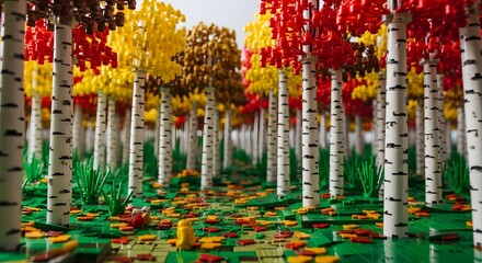 Naklejka premium Autumn Forest Scene Made of Lego Bricks.