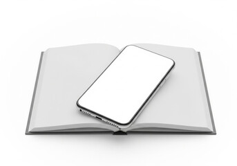 Open Book with Smartphone A Modern Blend of Traditional and Digital Reading, Isolated