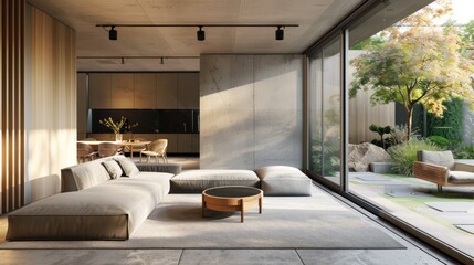Modern living room with garden view