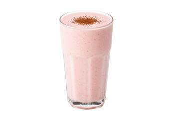 Delicious pink strawberry smoothie with cocoa powder isolated, refreshing and healthy drink for breakfast or snack