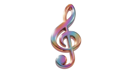 Iridescent 3D Treble Clef Musical Symbol isolated on a transparent background music symbol