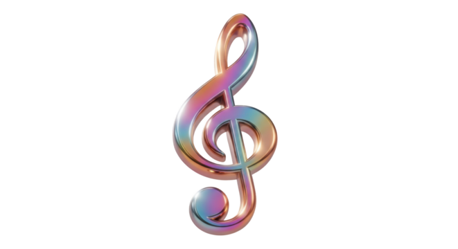 Iridescent 3D Treble Clef Musical Symbol isolated on a transparent background music symbol - Powered by Adobe