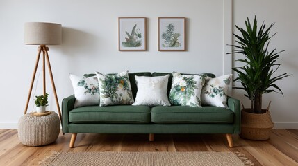 Modern sofa with decorative pillows