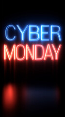 Cyber ​​Monday Black Friday Discount Days Online Store Neon Digital Colors Text Vertical Background