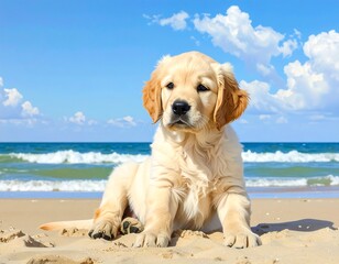 Adorable Golden Retriever Puppy on a Sunny Beach