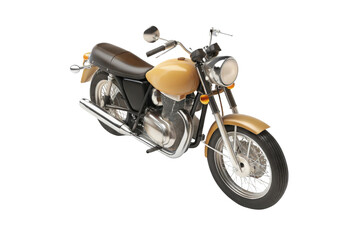 Vintage motorcycle with sleek design, featuring brown seat and chrome accents, exuding classic charm and adventure spirit