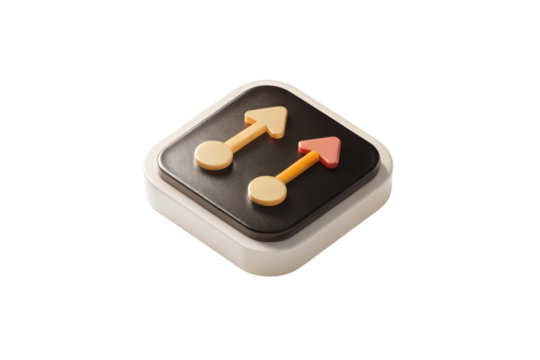 Colorful button featuring upward arrows, designed for user interaction, symbolizing progress and direction. This playful design evokes sense