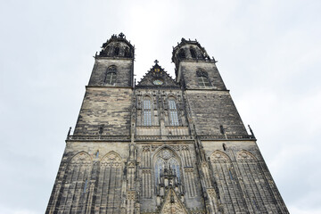 Historical facade of the Cathedrale in Magdeburg, Germany