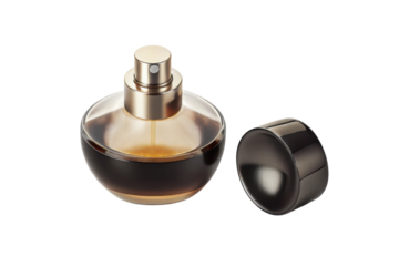 Elegant perfume bottle with sleek design, featuring golden spray nozzle and removable cap, exuding luxury and sophistication