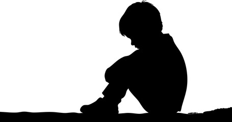 Melancholy child silhouette contemplates solitude, evoking themes of childhood introspection and quiet reflection