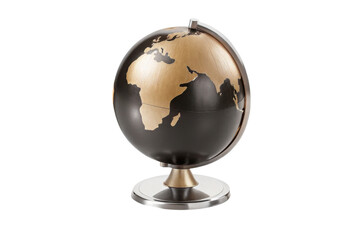 Decorative globe featuring sleek design with black and gold color scheme, perfect for home or office decor. This globe adds touch of elegance