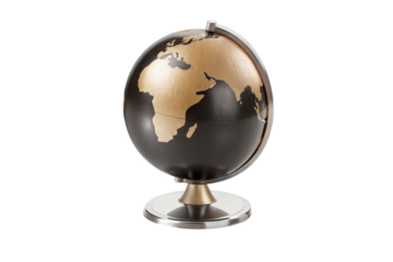 Decorative globe featuring sleek design with black and gold color scheme, perfect for home or office decor. This globe adds touch of elegance