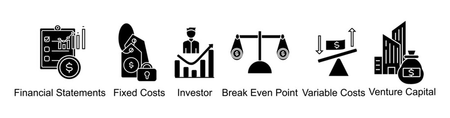 Obraz premium finance banner web icon vector illustration concept with icon of financial statements,fixed costs,investor,break even point,variabel costs,venture capital