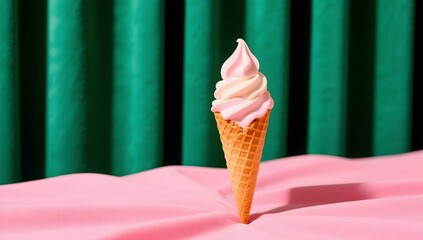 Delicious Swirled Ice Cream Cone with Colorful Background Display