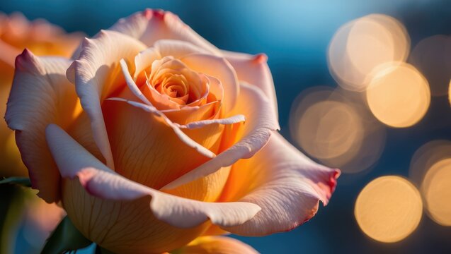 Peach and pink rose petals with soft bokeh lights flower