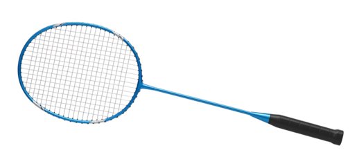 Blue badminton racket isolated on transparent cutout background, cut out, png