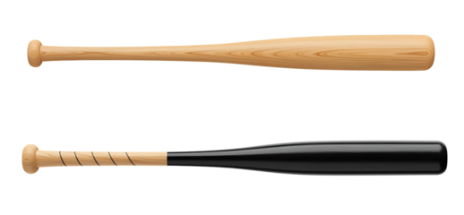 Various baseball bats isolated on transparent cutout background, cut out, png