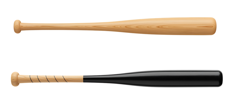Various baseball bats isolated on transparent cutout background, cut out, png