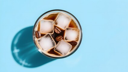 Refreshing Iced Coffee Drink with Ice Cubes and Coffee Beans
