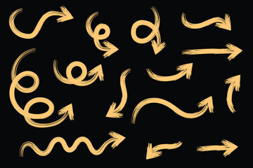 brush hand drawn arrows vector collection. Arrow crayon brush doodle chalk line stroke. Sketch pencil texture line scribble arrow icon on a white background