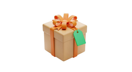 Obraz premium Peach Gift Box with Orange Ribbon and Green Tag isolated on a transparent background present
