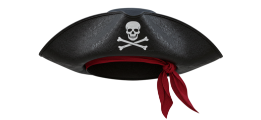 Pirate hat isolated on transparent cutout background, cut out, png