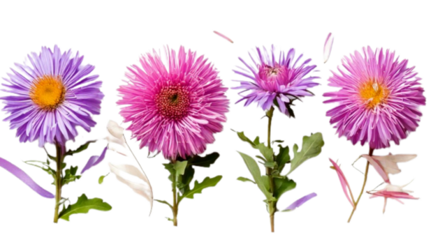 Four Alpine Aster Flowers with Seasonal Props.