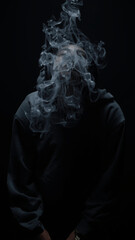 Moody Hooded Portrait with Smoke Cloud – Atmospheric Anonymity in Low-Key Lighting