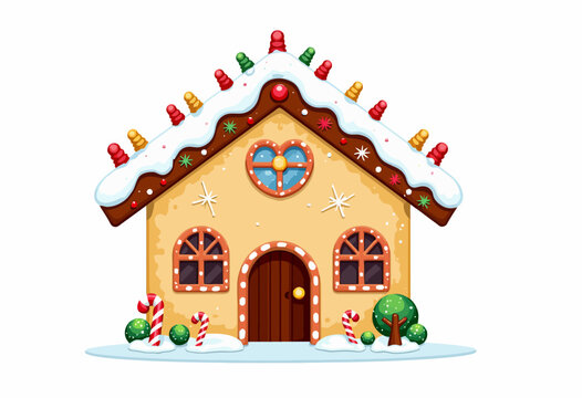 Charming Gingerbread House with Icing Roof, Colorful Candy Decorations, and Festive Holiday Theme Perfect for Christmas Celebrations and Winter Joy