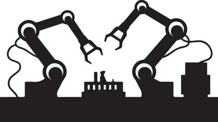 Industrial Robotic Arms Silhouette - Factory Automation and Technology