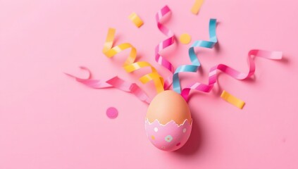 Colorful Easter Egg Surrounded by Festive Streamers and Confetti