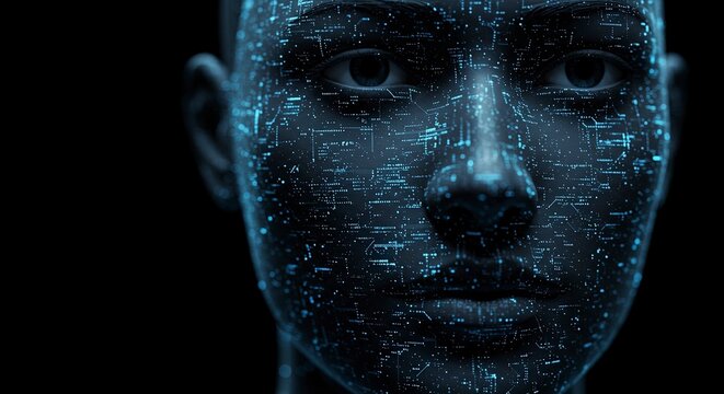 Digital face made of circuits and data