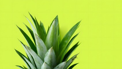 Fresh Green Pineapple with Vibrant Yellow Background