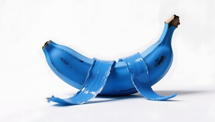 Blue Banana with Paint Stripes against White Background