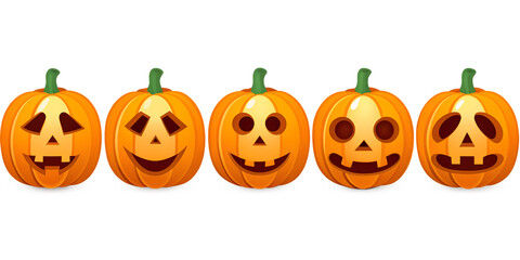 Set pumpkin on white background. The main symbol of the Happy Halloween holiday. Orange pumpkin with smile for your design for the holiday Halloween. Vector illustration.