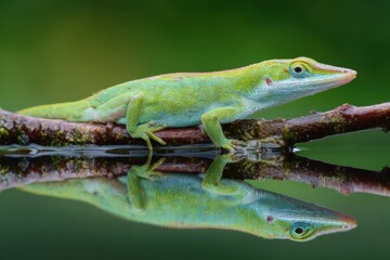 Fototapeta premium Vibrant Green Anole Perched on a Branch