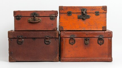 Vintage wooden chests stacked still life photography