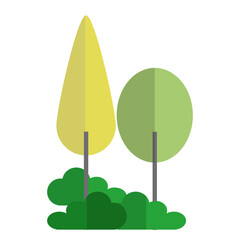 Flat Illustration Two Simple Trees with Bush Green Nature Element