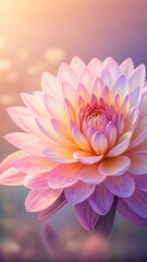 Fototapeta premium Closeup of a dahlia flower with soft pink and yellow petals, creating a dreamy and romantic atmosphere