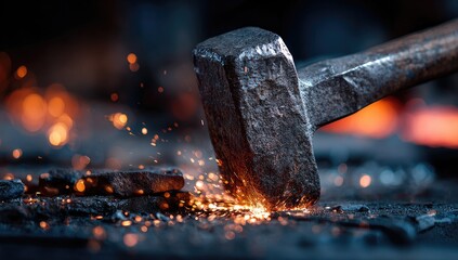 Metal hammer strikes hot metal