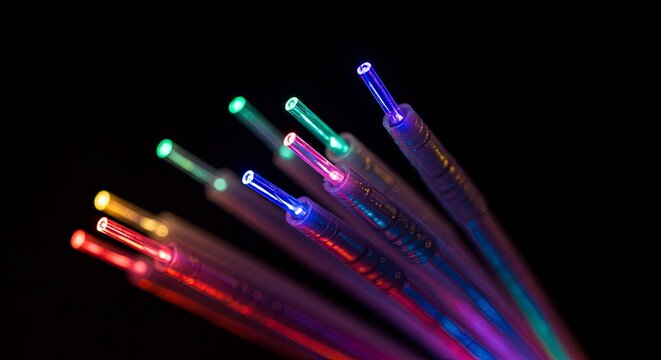 Fiber Optic Cables Transmitting Data and Light